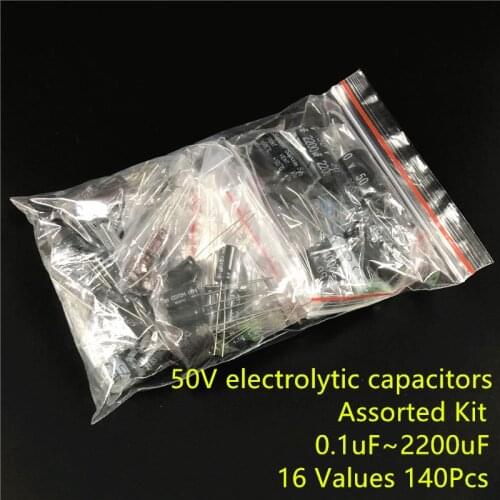 16value 140pcs 50V 0.1uF - 2200uF Electrolytic Capacitor Assortment assorted Kit All Brand New