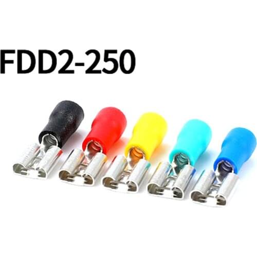 200pcs Copper 15A FDD2-250 female pre-insulated sheet insert Connector Cold-pressed terminal block Copper nose ear Plug spring