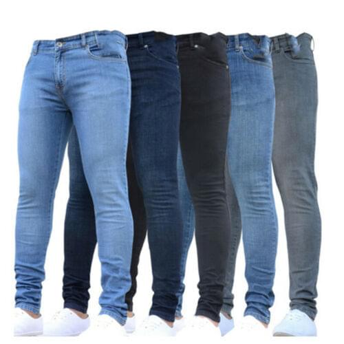 2019 high waist solid casual Mens Fashion Hose Super Stretch Skinny Slim Fit Jeans pencil Pants fit streetwear S-2XL