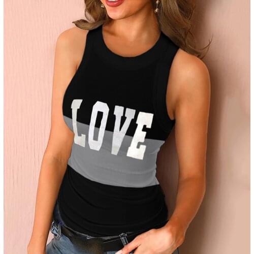 2021 Sexy Summer O Neck Sleeveless Basic Corset Letter Print Colorblock Black Tank Top Cami Shirt Girls Slim Fit Sport Outfits
