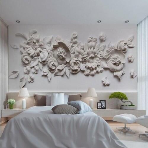 3D Stereoscopic Gesso Embossed Flower Paper Mural Bedroom Wall Painting papier de soie Decoration on the Wall Photo Wall Mural