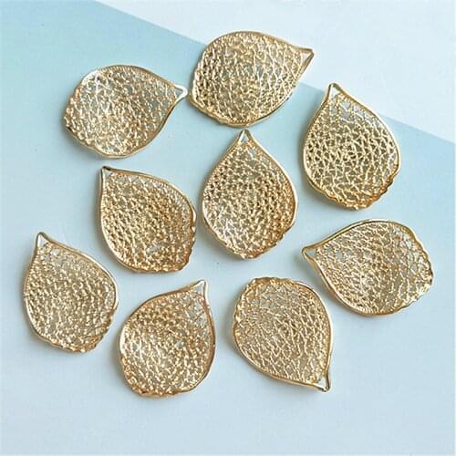 50 PCS 2.2cm*3.1cm Fashion Metal Alloy KC Gold Leaf Connectors Charm For Jewelry Making