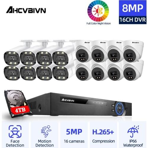 5MP 16 PCS CCTV Cameras Colorful Night Vision 16CH 4K DVR Security Camera System Set XMEYE Video Surveillance AHD System Kit 8CH