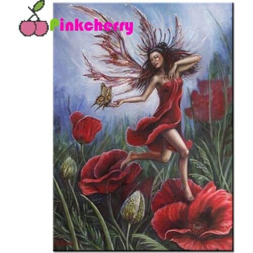 Red Poppy Fairy Diamond Painting 5D DIY Picture of Rhinestones Diamond Embroidery 3D Cross Stitch Home Wedding Decoration k860