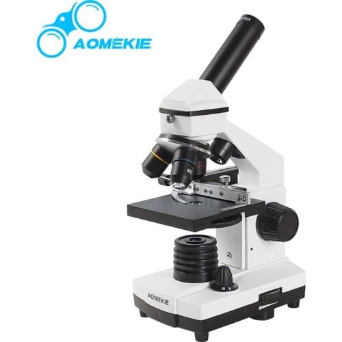 AOMEKIE 64X-640X Monocular Biological Microscope with Movable Stage Ruler Up/Bottom LED Science Home Lab Slices Watching Gift