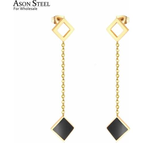 ASONSTEEL Korean Style Statement Drop Earrings Square Shell Dangle Earring Stainless Steel Jewelry for Femme Party Gift