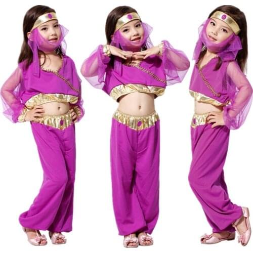 Free Shipping Carnival Halloween Masquerade Kids Girls Arabic Costume Arab Princess Cosplay Clothes Children Belly Dance Suits