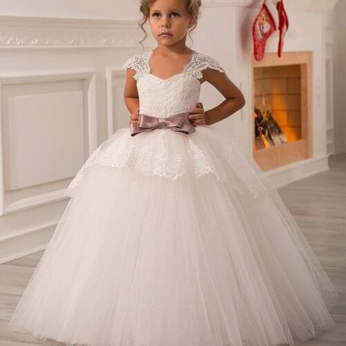 Flower Girl Dresses Sleeveless Lace Applique Birthday Party Gown For Holiday Tulle Fluffy Kids Pageant Communion Dresses