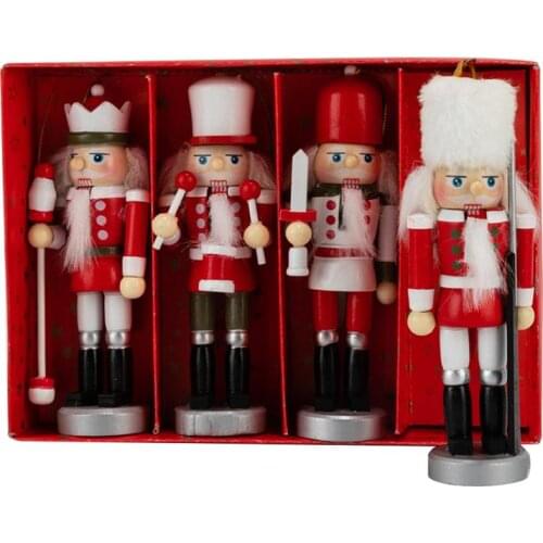 4 Pcs Wood Walnut Soldier Puppet Showcase Hanging Decor Nutcrackers Ornament for Christmas Tree Home Party Wood Walnut Soldier