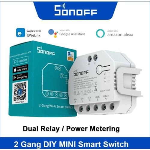 SONOFF DUAL R3 2 Gang Dual Relay Module DIY Wifi MINI Smart Switch Two Way Power Metering Control work with eWeLink Alexa Google