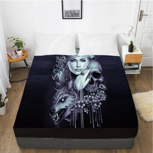 Elastic fitted sheet bed sheet With An Elastic Band 160x200/180/200/150x200 Mattress Cover Bed cover 1pc Skull Woman lady wolf