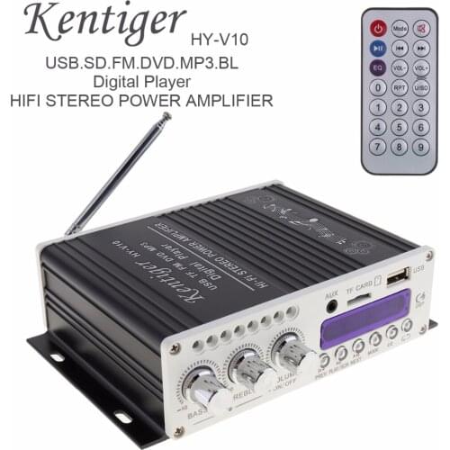 Kentiger HY-V10 20W x 2 2CH HI-FI Bluetooth Car Audio Power Amplifier FM Radio Player Support SD / USB / DVD / MP3 Input