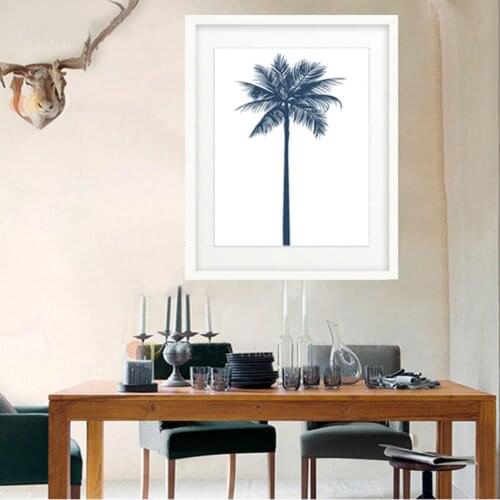 Canvas painting navy blue palm tree wall art poster and prints nordic oil painting for kids living room kitchen home decor