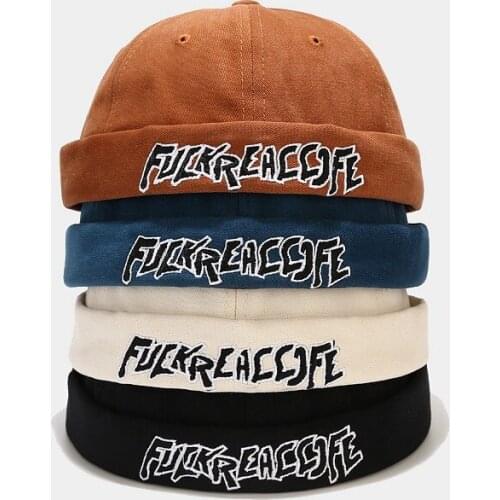 Creative Letter Embroidery Docker Cap Womens Summer Adjustable Personality Dome Melon Cap Leather Hat Retro Skullies Beanies