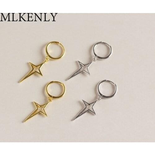 SHANICE 100% 925 Silver Ear Clip Minimal Geometric Cross Female Earrings Mens Women Punk Rock Ear Ring Male Earrings Trendsetter