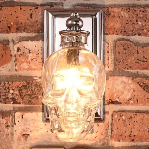 Skull Bones Wall Lamp Retro Loft Sconces Clear Glass Bottle Wall Art Light Fixtures for Dinning Room Bar Industrial Home Decor