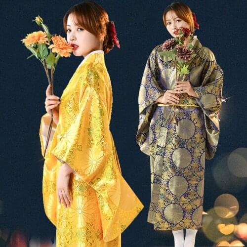BALDAUREN New National Costume Costume Brocade Kimono Yukata Lady Bathrobe Chrysanthemum Print Show Exotic Costume Hefu