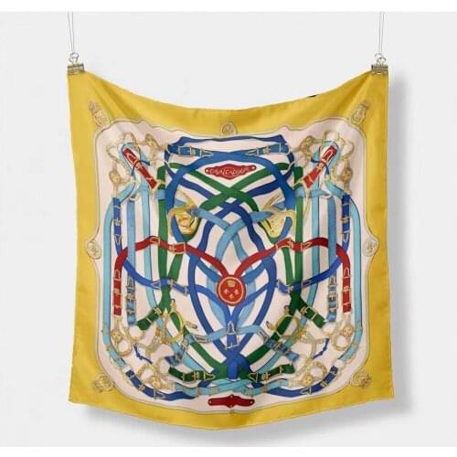 2021 Women Small Square Neck Hair Scarf Belt Print Silk Twill Foulard Neckerchief Headband Hijab Accessories Souvenir 53X53cm