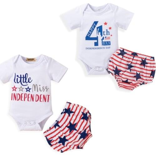 Pudcoco 2Pcs 0-18M Summer Baby Boys Girls Summer Short Sleeve O-Neck Letter Striped Star Print Infant Kid Bodysuit+Shorts Outfit