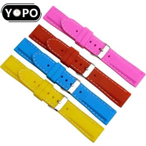 Yopo Waterproof Rubber watchband 18 20 22 24mm black red yellow strap Replacement belt for mens and womens watch accessories