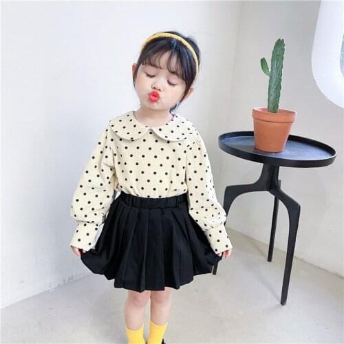 2 3 4 5 6 7 Years Old Baby Girl Solid Shirt 2021 Spring Baby Girl Korean Kids Long-sleeved Tee Shirt Toddler Polka Dot Blouse