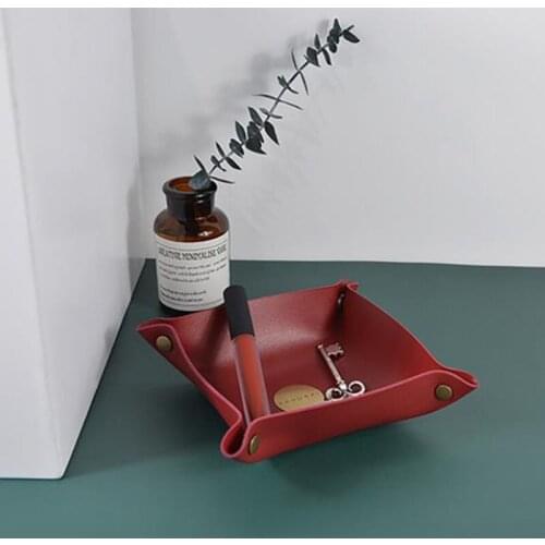 Nordic Foldable Storage Shelf PU Leather Square Tray Key Wallet Coin Box Tray Desktop Storage Box Tray Room Accessories