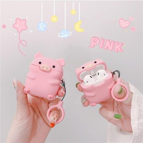 Cute Cartoon Lovely Pig Keychain Silicone Soft Bluetooth Headset Case For Apple Airpods Cover Keyring For Women Men Acessorios