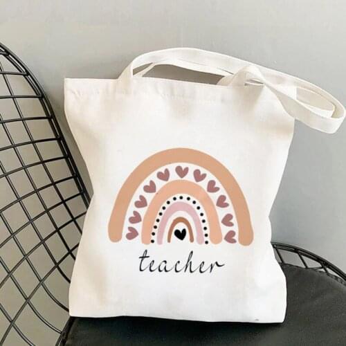 Supplies Teacher Rainbow pink Tote Bag women Harajuku shopper Funny handbag Shoulder girl shopping bag Lady gift Canvas Bag