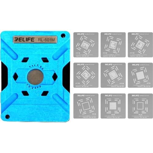RELIFE RL-601M 9 in 1 Universal CPU Reballing Stencil Platform For iPhone 6-12 Pro Max IC Chip Planting Tin Template Fixture