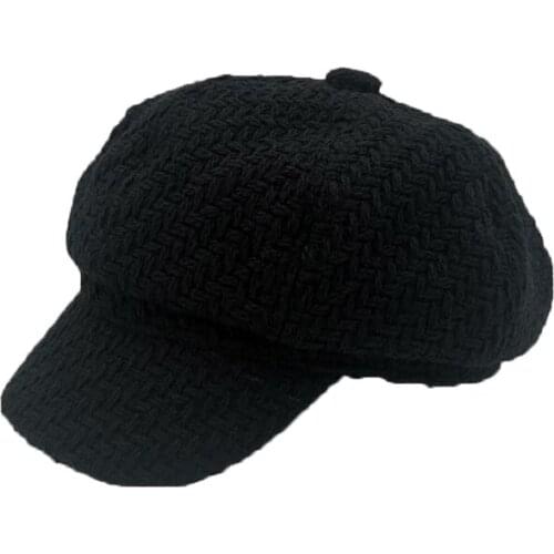 Knitted Fabric 8 Pieces Star Hat Newsboy Hat Black Lady Elegant High Quality High Temperament Sunshade And Warm Newsboy Hat