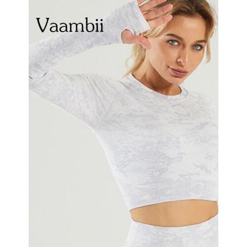Workout Crop Top Long Shirt Camo Seamless Running Top T-shirt Womens Sports Things Sports Fitness T Shirt Sport Woman Gym