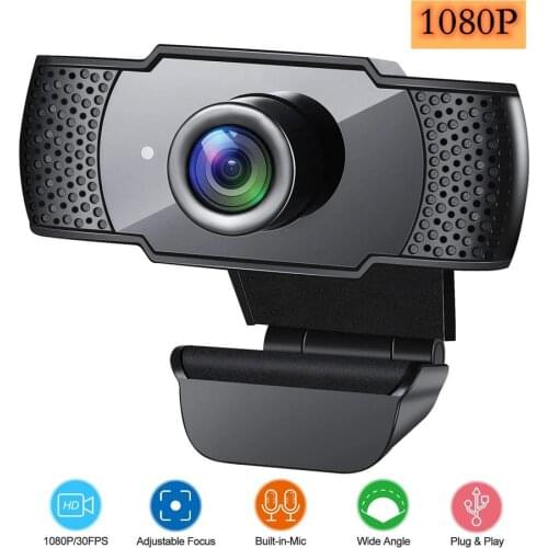 Webcam Full HD 1080P with Microphone Mini Adjustable Focus Video Record Webcamera with Stand for PC Laptop Mac Windows