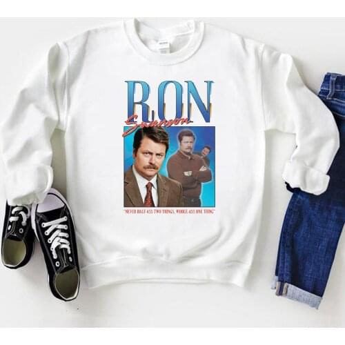 Funny Ron Swanson Graphic Sweatshirt Unisex Parks and Rec TV Show Polluver Women Casual Jumper Hoodies Crewneck Sweatshirts