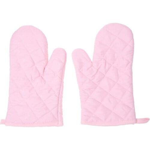 1Pair Kitchen Craft Heat Resistant Cotton Oven Glove Pot Holder Baking Cooking Mitts Pink