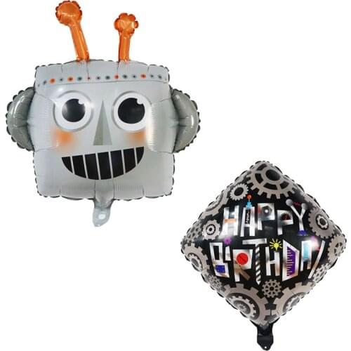 1pc Pioneer Cartoon Robot Head Foil Helium Balloons Square Mechanical Gear Globos Children Birthday Party Decorations Kids Toys