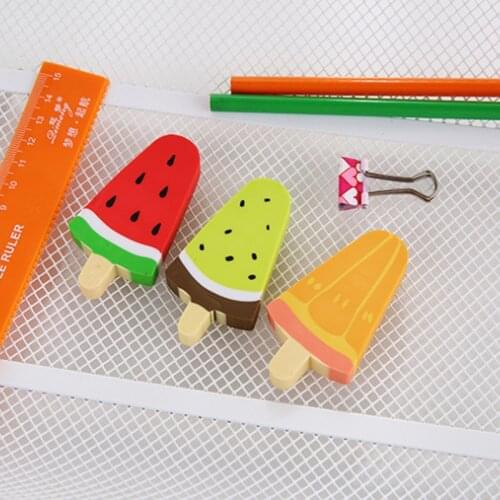 1pc/lot Cute Watermelon Kiwi Popsicle Rubber Eraser Random Kawaii Eraser Cute Stationery School Office Supplies Student Gift