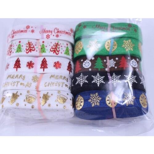 20yards/lot 2yards each pattern Free shipping 5/8''fold over elastic FOE Christmas printed headband headwear hair band diy