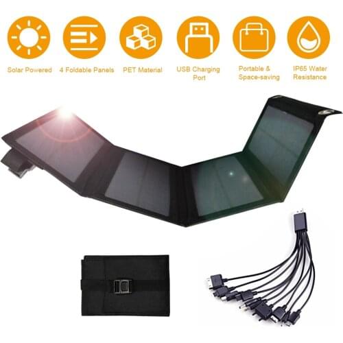 4 Solar Panels Foldable 5V 20W USB Solar Panel Portable Folding IP65 Waterproof Solar Panel Charger Mobile Power Battery Charger