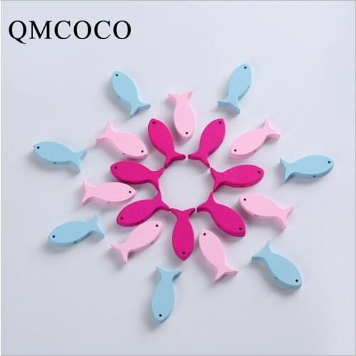 50Pcs Colorful Cartoon Fish Shape Wooden Beads Wood Chip Childrens Handmade Custom Environmentally Jewelry Baby Toy Accessories
