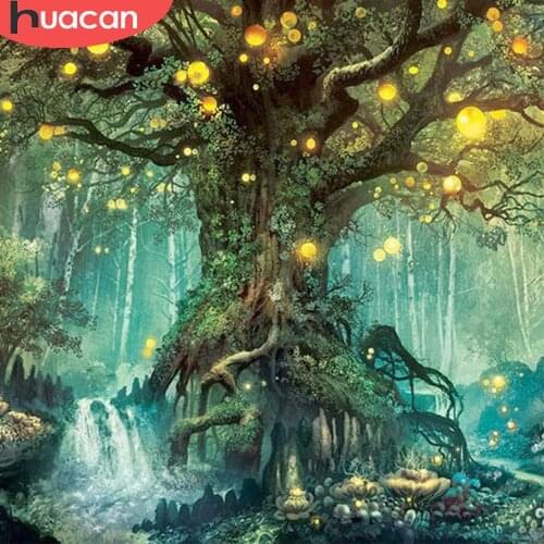 HUACAN Diamond Painting Tree Cross Stitch 5D Diy Diamond Embroidery Forest Landscape Decoration For Home