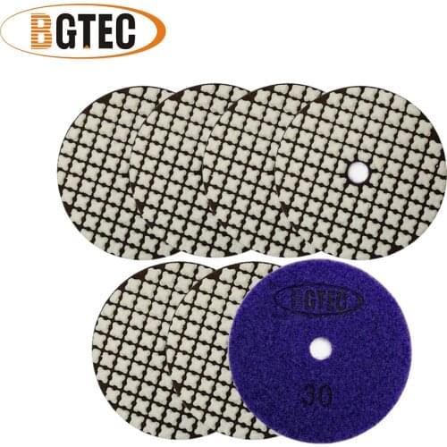 BGTEC 7pcs 4"/100mm #30 Diamond Resin Bond Dry Polishing Pads for Granite Marble Ceramic
