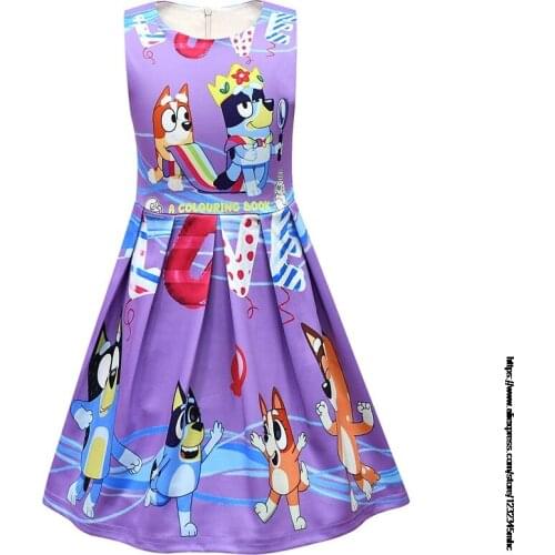 Bingo bluey Girl Princess Dress New Summer Kid Girls Dress Floral Sweet Children Party Suits Cartoon Costume Children Clothing