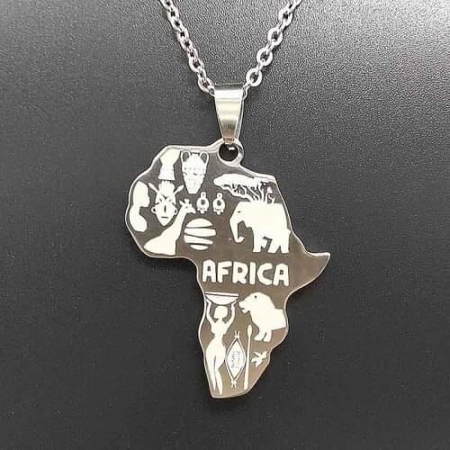 YEYULIN Gold Silver Color Africa Map Pendant Chain Necklaces African Maps Jewelry for Women Men