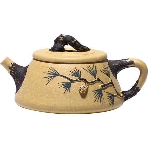 Yixing Purple Clay Zisha Kettle All Handmade Shi Piao Pine Tree Pot Creative Teaware Chinese Tea Set Household Teapot
