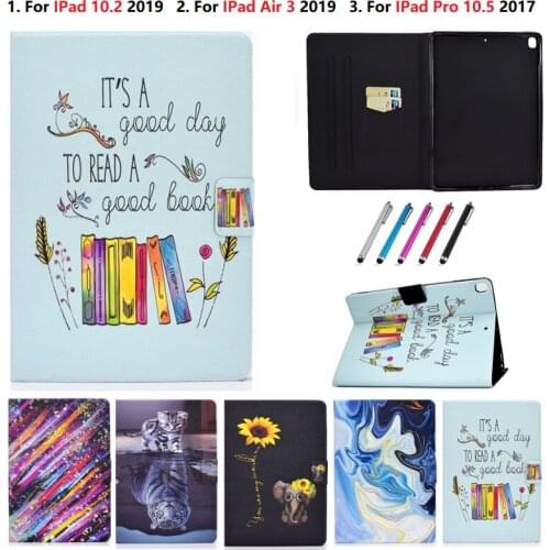 Case For iPad 10.2 7th 2019 Cover Tablet Book Elephant Painted Coque For IPad 10 2 Case For IPad Air 3 Pro 10.5 Case Etui Pen
