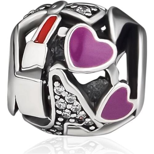 CKK 100% 925 Sterling-Silver-Jewelry Kiss Love Charm DIY Fits for Making Charms Snake Chain Bracelets