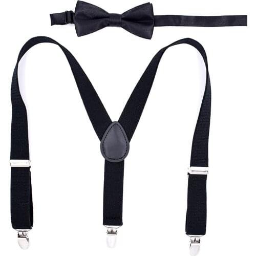 Kids Fashion Suspenders Bow Tie Set for Toddler Boys Girls Adjustable Elastic Tuxedo Trouser Braces Y Back 3 Clips-Blue Red