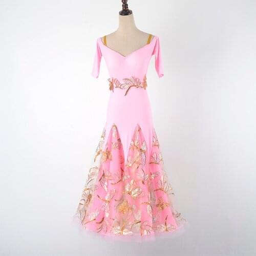 Elegant Ballroom Dance Competition Dresses Sequin Print Modern Standard Tango Waltz Dancing Wear Women Performing Clothes DL6530