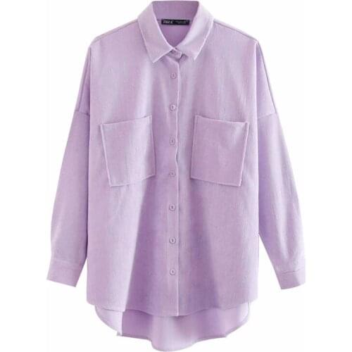 European Oversize Corduroy Shirt Coat Women Boyfriend Style Solid Pocket Loose Cardigan Shirt Tops 2020 Spring Autumn