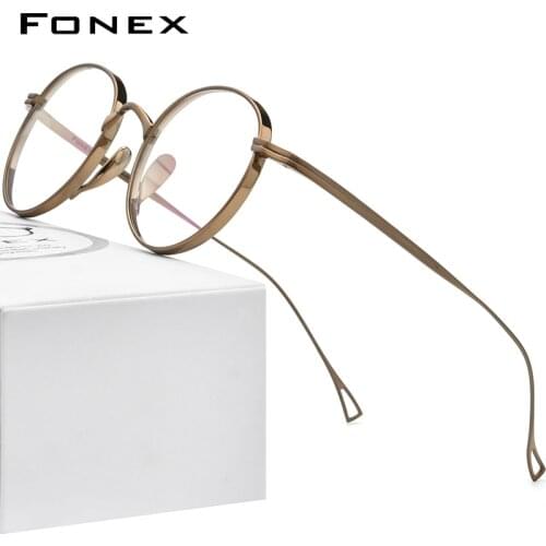 FONEX Pure Titanium Glasses Frame Men Retro Round Prescription Eyeglasses Women 2021 New Vintage Myopia Optical Eyewear F85651